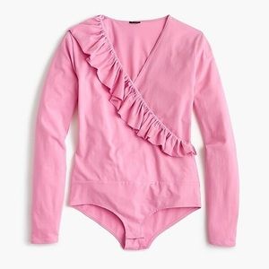 NEW⚡️J. Crew pink wrap front ruffle bodysu…